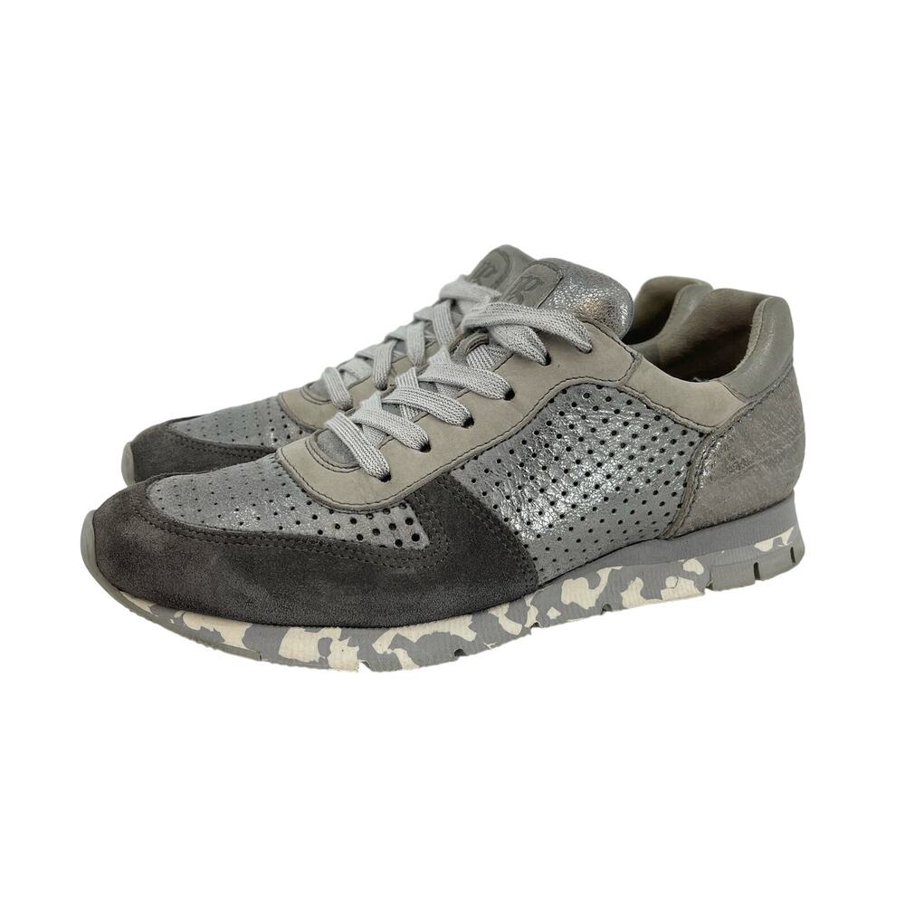 Paul Green Metallic Silver & Gray Suede Leather Sneakers Camo Size 6.5